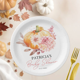 Plato De Papel Una pequeña calabaza está en camino Baby Shower