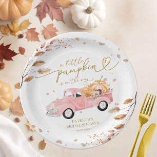 Plato De Papel Una pequeña calabaza está en camino Baby Shower