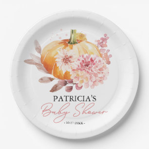 Plato De Papel Una pequeña calabaza está en camino Baby Shower