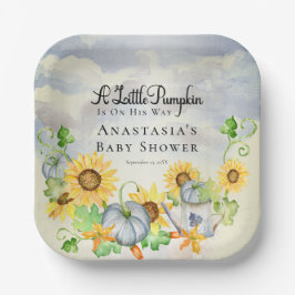 Plato De Papel Una pequeña calabaza | Sunflowers Boy Baby Shower