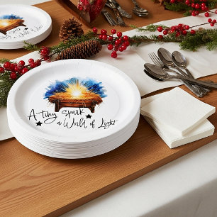 Plato De Papel Una pequeña chispa un mundo de Luz pesebre navidad