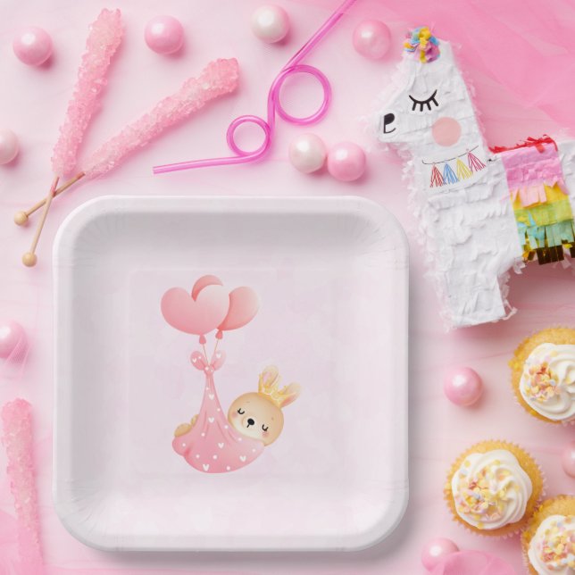 Plato De Papel Una pequeña conejita en una manta cardíaca (Fiesta)