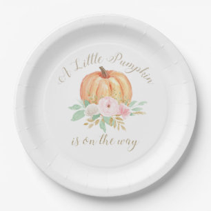 Plato De Papel Una pequeña ducha de bebé de calabaza floral rosa