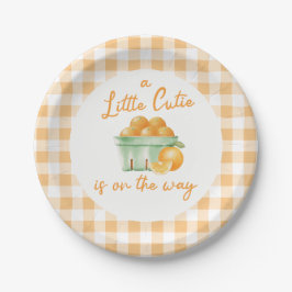 Plato De Papel Una pequeña ducha de bebé naranja cutie