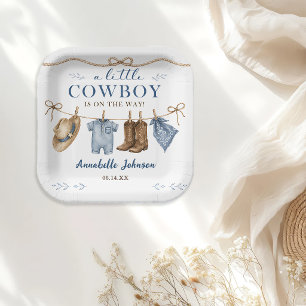 Plato De Papel Una pequeña ducha de bebé vaquero niño