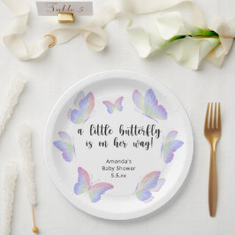 Plato De Papel Una pequeña mariposa está en camino Baby Shower