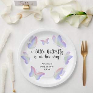 Plato De Papel Una pequeña mariposa está en camino Baby Shower