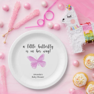 Plato De Papel Una pequeña mariposa está en camino Baby Shower