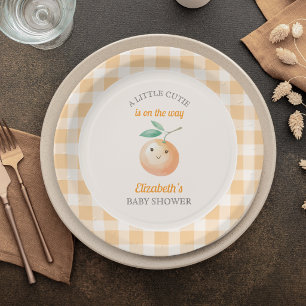 Plato De Papel Una pequeña naranja adorable de cuadros bebé showe