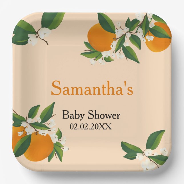 Plato De Papel Una pequeña placa de papel Baby Shower Naranja (Anverso)