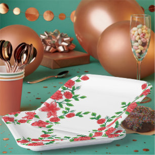 Plato De Papel Una rosa roja con pétalos detallados, representada
