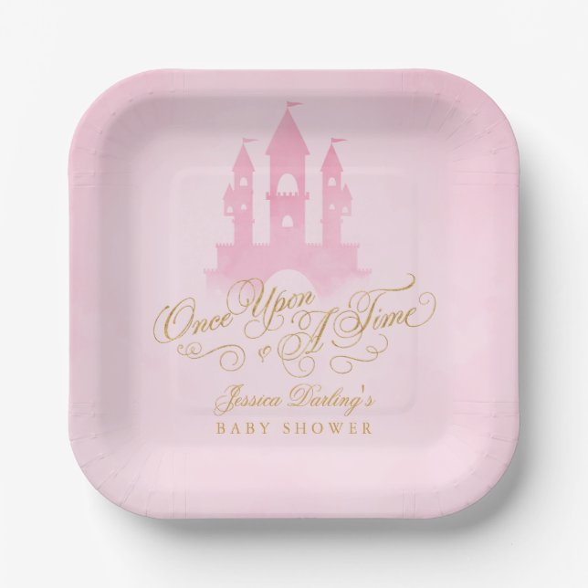 Plato De Papel Una Vez, Fairytale Castle Chica Baby Shower (Anverso)
