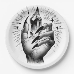 Plato De Papel Uñas negras largas y energía cristalina magia vint