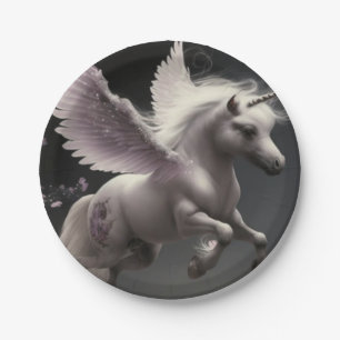 Plato De Papel Unas Unicornios florales y lindas volando papel de