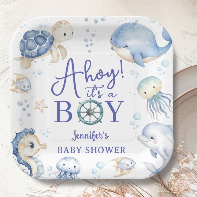 Plato De Papel Under The Sea Ahoy It's A Boy Ocean Baby Shower (Subido por el creador)