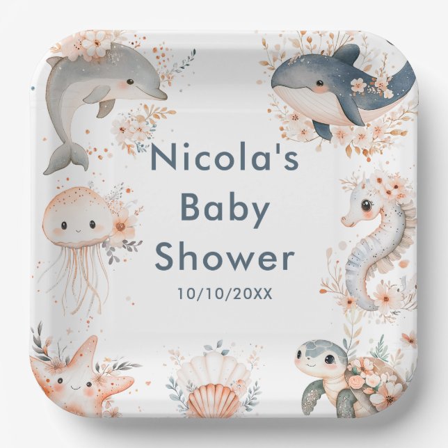Plato De Papel Under The Sea Animals Baby Shower (Anverso)