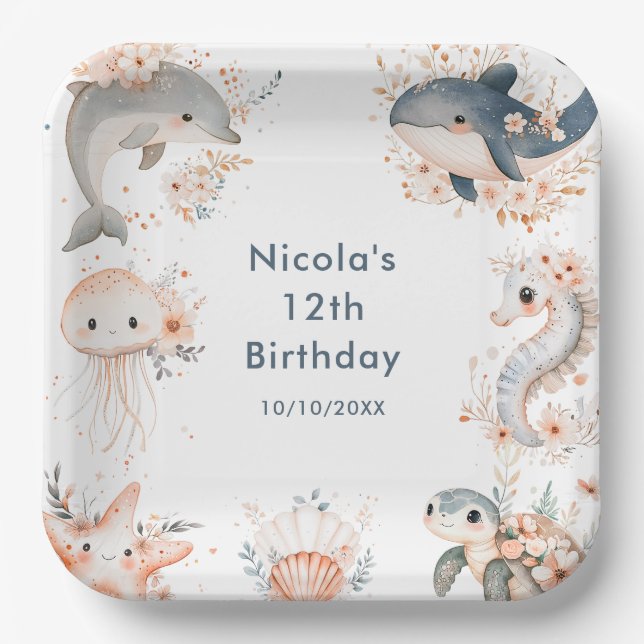 Plato De Papel Under The Sea Animals Birthday Party (Anverso)