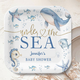 Plato De Papel Under The Sea Baby Shower Boy Blue Ocean