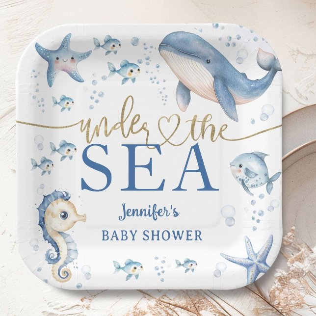 Plato De Papel Under The Sea Baby Shower Boy Blue Ocean (Subido por el creador)