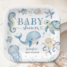 Plato De Papel Under The Sea Baby Shower Boy Blue Ocean
