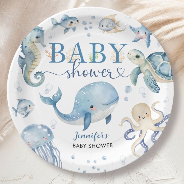 Plato De Papel Under The Sea Baby Shower Boy Blue Ocean (Subido por el creador)