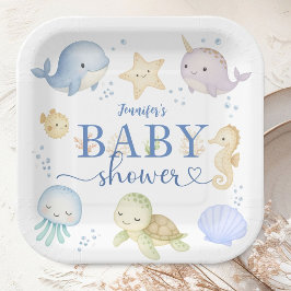 Plato De Papel Under The Sea Baby Shower Boy Ocean Paper