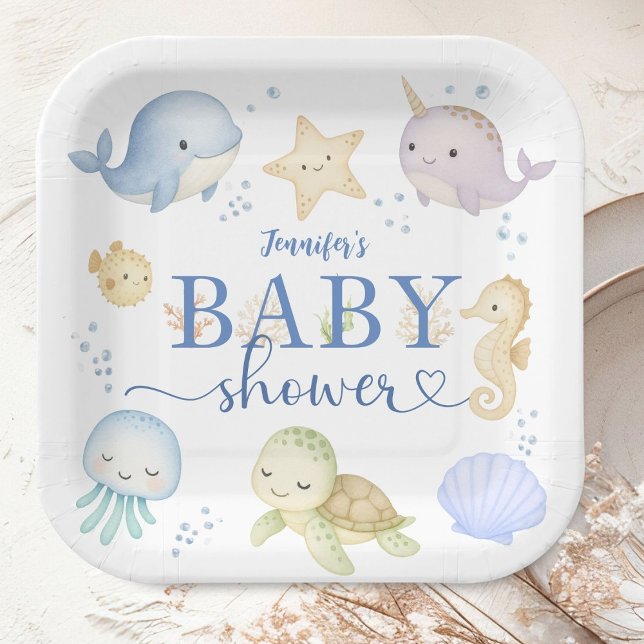 Plato De Papel Under The Sea Baby Shower Boy Ocean Paper (Subido por el creador)