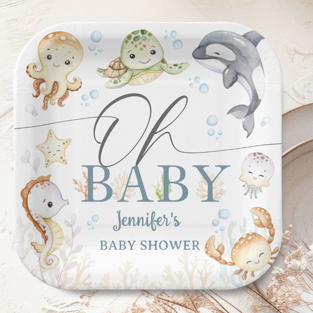 Plato De Papel Under The Sea Baby Shower Gender Neutral Ocean  (Subido por el creador)