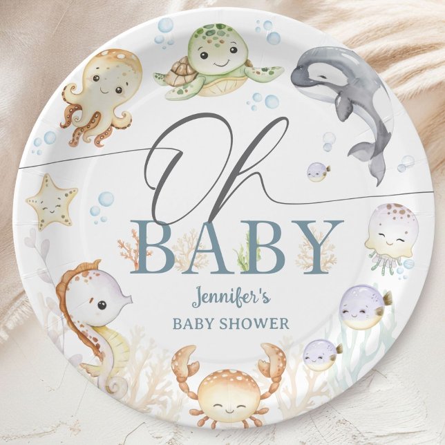 Plato De Papel Under The Sea Baby Shower Gender Neutral Ocean (Subido por el creador)