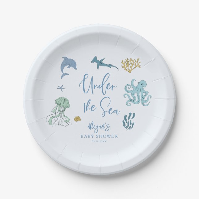 Plato De Papel Under the Sea Blue Baby Shower (Anverso)