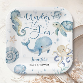 Plato De Papel Under the Sea Blue Boy Watercolor Baby Shower