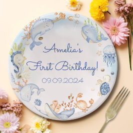 Plato De Papel Under the Sea Blue Sea Life Primer Fiesta de cumpl