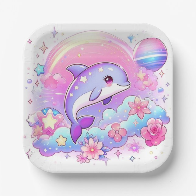 Plato De Papel Under the Sea Majestic Dolphin Baby Shower (Anverso)