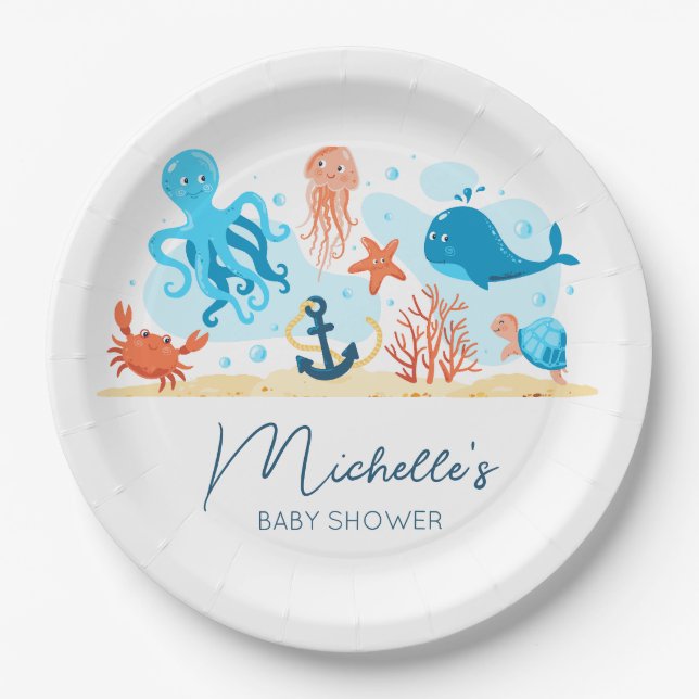 Plato De Papel Under the Sea Ocean Animals Baby Shower (Anverso)