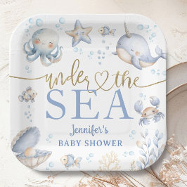 Plato De Papel Under The Sea Ocean Baby Shower Boy Blue 