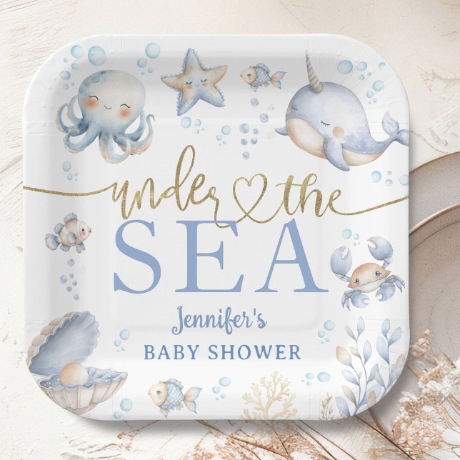 Plato De Papel Under The Sea Ocean Baby Shower Boy Blue  (Subido por el creador)