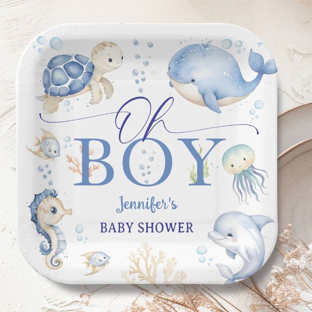 Plato De Papel Under The Sea Ocean Baby Shower Oh Boy Blue (Subido por el creador)