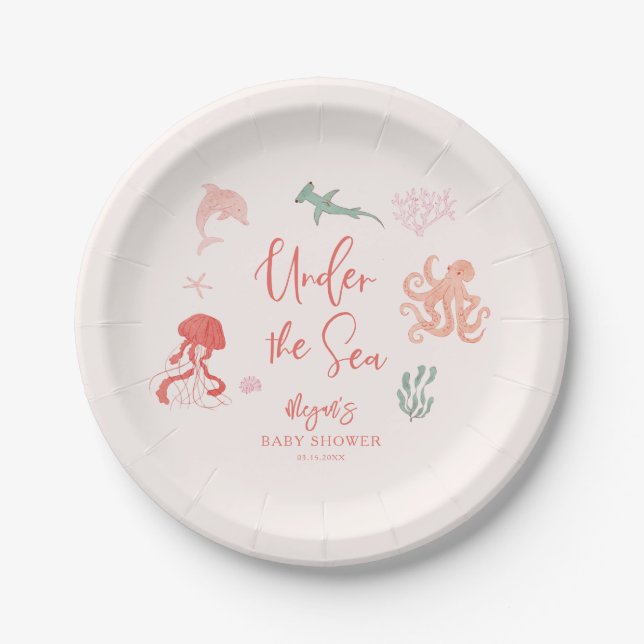 Plato De Papel Under the Sea Pink Baby Shower (Anverso)