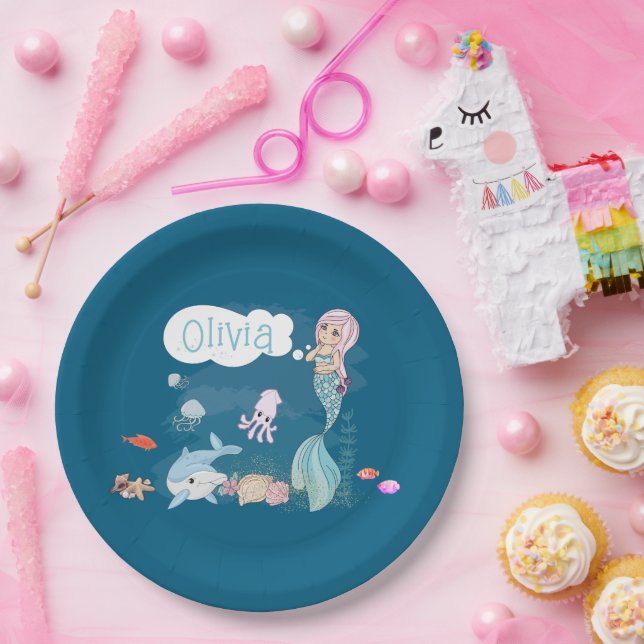 Plato De Papel Under the Sea Sweet Mermaid Personalized (Fiesta)