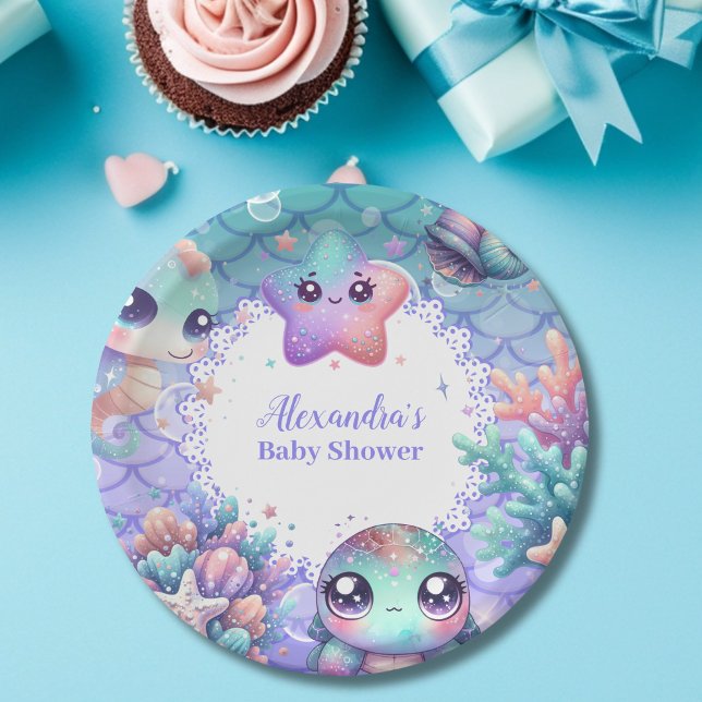 Plato De Papel Under the Sea Watercolor Baby Shower (Subido por el creador)