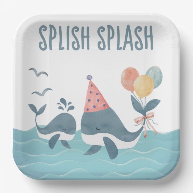 Plato De Papel Under the Sea Whale Beach Baby Shower (Anverso)