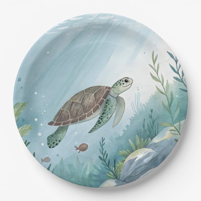 Plato De Papel Underwater world with turtle (Anverso)