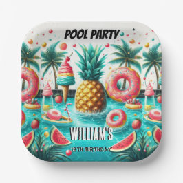 Plato De Papel Únete al chico azul Guay Pool Fiesta 13 cumpleaños