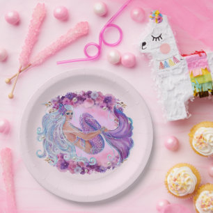 Plato De Papel Única sirena rosa