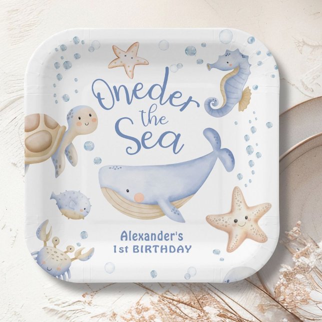 Plato De Papel ¡ÚNICAMENTE Al Mar! Boy Cute Ocean 1er cumpleaños (Subido por el creador)