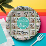 Plato De Papel Único 6 Collage de fotos - Feliz cumpleaños Verde<br><div class="desc">Utiliza hasta seis fotos de Instagram cuadradas o selfie fotos de teléfono para crear un regalo único y personal. O puedes mantener al cachorro hipster y hacer un keepsake de moda. Si necesita ajustar las imágenes,  haga clic en la herramienta personalizar para realizar cambios.</div>