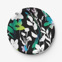 Plato De Papel Único acento floral blanco y negro y color brillan