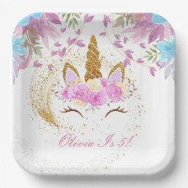PLATO DE PAPEL UNICORN BIRTHDAY GOLD PURPLE