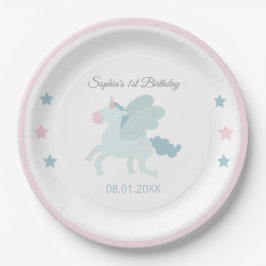 Plato De Papel Unicorn Cute Pink Blue Thank You Birthday 