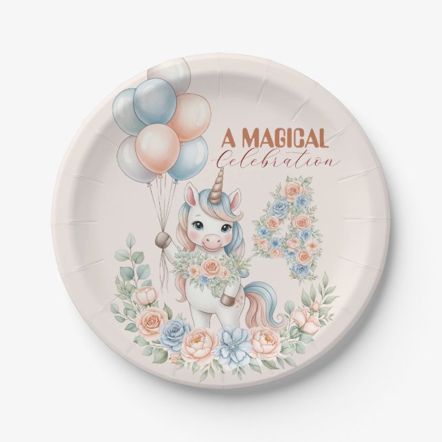 Plato De Papel Unicorn Dreams Birthday (Anverso)